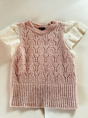 Rails Pink Knit sweater with Eyelet Flutter Sleeves